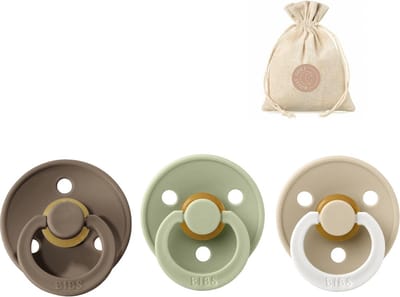 BIBS fopspenen T1 + speenzakje BolleToet - dark oak, sage, glow in the dark vanilla - 0-6 maanden