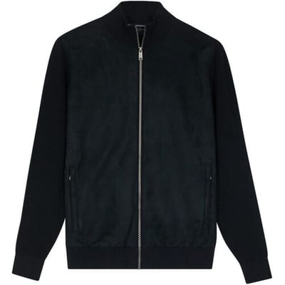 Baileys - Vest Donkerblauw Baileys Cardigan Zip Front Body Single Knit+layer Of Suedine Applicated Vest Donkerblauw 522087