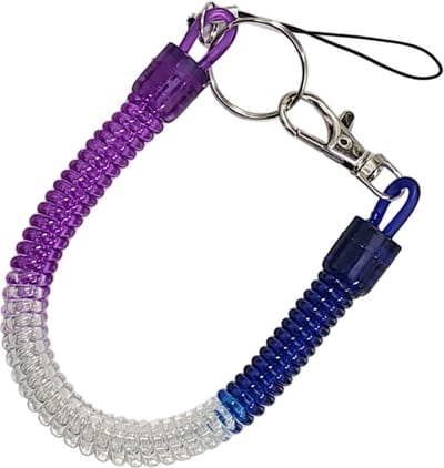 Fako Bijoux - Uittrekbare Sleutelhanger Spiraal - Uittrekbaar - Verend - 24cm - Blauw/Wit/Paars
