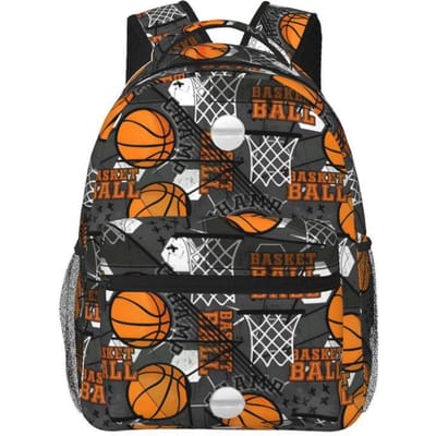 Basketbalprint Rugzakken voor Jongens/Meisjes Kinderen Beste Cadeaus 2D Platte Cartoon Laptop Tassen Tiener Schooltas Buiten Vrije Tijd black