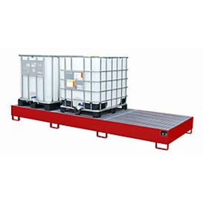 Opvangbak AW 1000-3, voor 3 IBC-containers à 1000 l of 10 vaten à 200 l, L 3850 x B 1300 x H 340 mm, toegankelijk via onderzijde, vlam rood