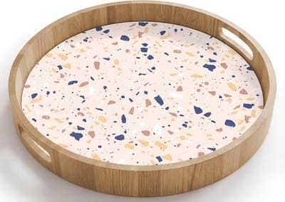 Dienblad rond 40x40 cm - Schootdienblad hout - Terrazzo - Patroon - Kleurrijk - Indigo - Borrelplank rechthoek - Plateau houten dienbladen