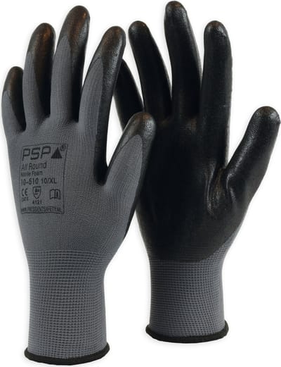 1x 12 paar - Werkhandschoenen PSP 10-510 Allround Nitrile Schuim, Zwart (per 12 paar), maat 7