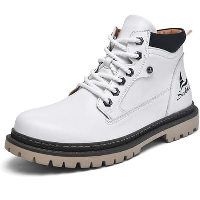Handgemaakte Leren Laarzen Heren Winter Werk Enkellaarsjes Outdoor Wandelschoenen Sneakers Dikke Zool Schoenen Heren Laars Hoge Top Schoenen 45 wit