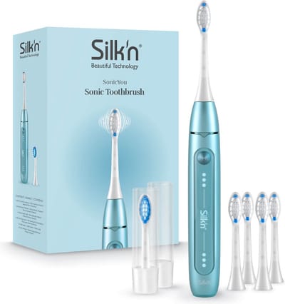 Silk'n SonicYou Elektrische Tandenborstel Geschenkset - met 4-Pack Zwarte opzetborstels - Cadeau-idee - Lichtblauw