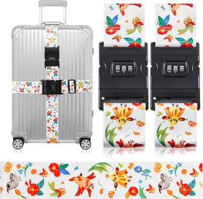Famanu – Kofferriemen met cijferslot - 2 stuks verstelbare bagagebanden met slot - kruisriem voor reiskoffer 46–81 cm - opvallend design