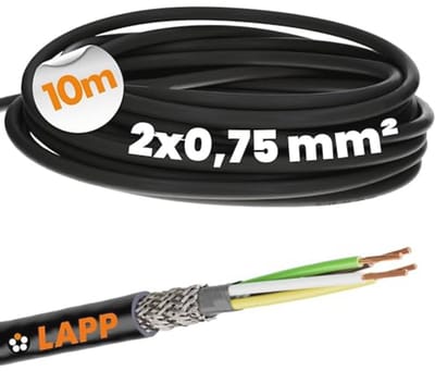 10 meter afgeschermde besturingskabel 2 x 0,75 mm² UV-bestendig voor buitengebruik