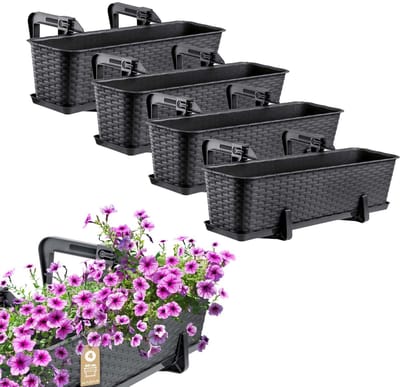 KADAX Bloembakset, balkonbak van kunststof, plantenbak voor bloemen en kruiden, duurzame balkonpot, plantenbak voor balkon, 60 cm, set van 4, antraciet