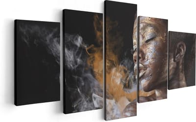 Artaza Canvas Schilderij Vijfluik Afrikaanse Vrouw Met Zilver En Goud - 100x50 - Foto Op Canvas - Canvas Print