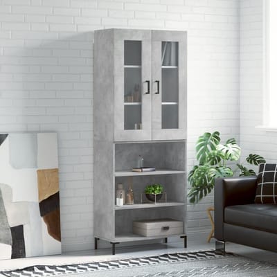 vidaXL - Hoge - kast - 69,5x34x180 - cm - bewerkt - hout - betongrijs