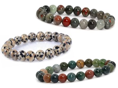 Bixorp Gems Edelstenen Armbanden Set Dalmatiër Jaspis + Heliotroop + Indiaanse Agaat - Kralenarmband