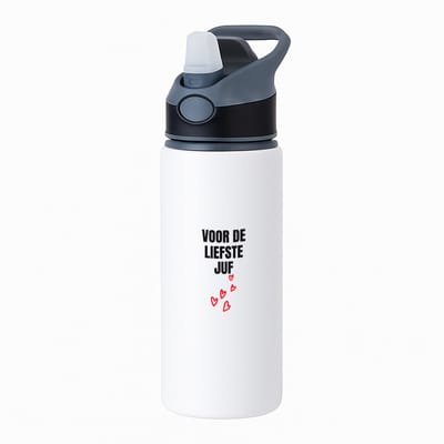 Hacebo® - voor de liefste juf waterfles met rietje zwart - Juf - cadeau juf - cadeau - bedankje juf - juffendag - lerares - water fles - 650ML
