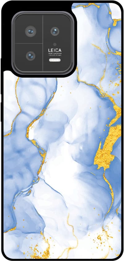 Smartphonica Telefoonhoesje Geschikt voor Xiaomi 13 met Lichtblauw Goud Marmer Opdruk - TPU Backcover Case Lightblue Gold Marble Design geschikt voor Xiaomi 13
