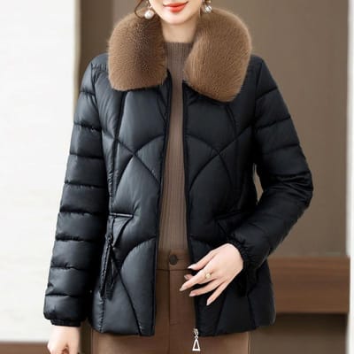 Manteau en Coton Cuir, Mode Hiver Veste en Coton Épaisse et Chaude Manteau en Coton Ample Surdimensionné pour Femmes 5XL noir