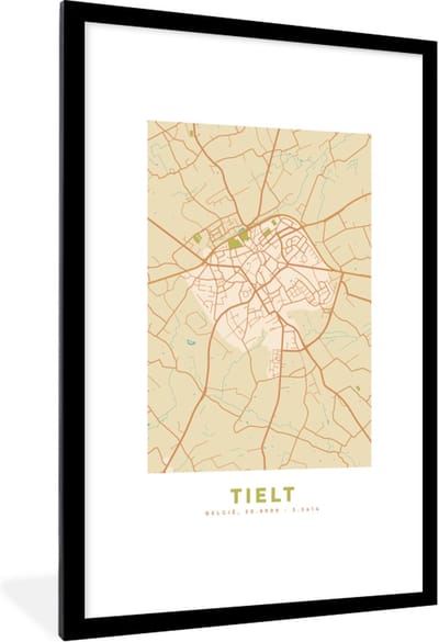 Fotolijst incl. Poster - Tielt - Kaart - Plattegrond - België - Stadskaart - 80x120 cm - Posterlijst