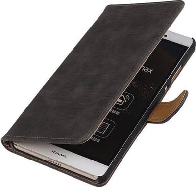 Huawei P8 Max Bark Hout Booktype Wallet Hoesje Grijs - Cover Case Hoes