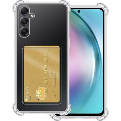ShieldCase TPU shock case met pasjeshouder geschikt voor de Samsung Galaxy A55 hoesje - telefoonhoesje met ruimte voor pasjes - ruimte voor 2 pasjes - doorzichtige backcover met verstevigde randen (transparant)