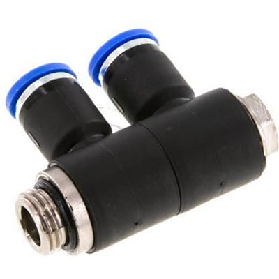 8mm x G1/4'' 2-way Manifold Messing/PA 66 Insteekfitting Buitendraad Draaibaar NBR