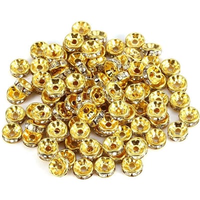 100pcs/set Alliage Strass Charme Lâche Perle d'Espacement pour la Fabrication de Bijoux 8mm or