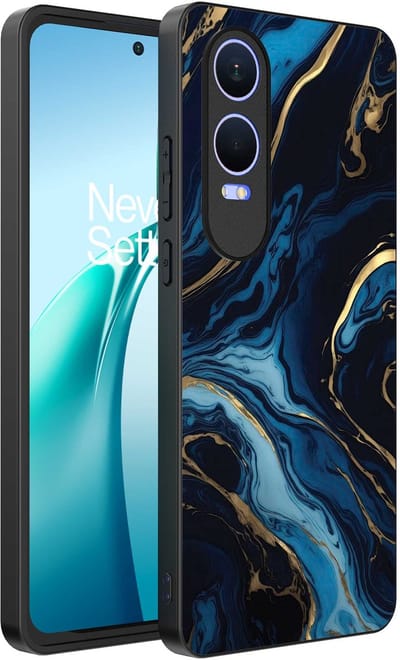 Smartphonica Telefoonhoesje Geschikt voor OnePlus Nord CE 4 Lite met marmer opdruk - TPU backcover case gold blue marble design - Goud Blauw geschikt voor OnePlus Nord CE 4 Lite