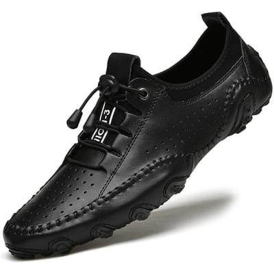 Herenschoenen Zomer Ademend Nieuw Plus Size Holle Casual Leren Schoenen Heren Rijden Leren Schoenen Heren 47 black