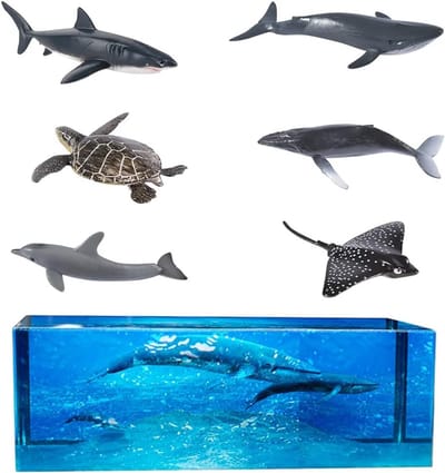 6 Stuks Siliconen Mallen voor Zeewezens - Realistische Zee Dieren zoals Haai, Walvis, Zeeschildpad en Dolfijn voor Epoxy Gieten en Kunstprojecten