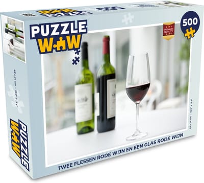 Puzzel Twee flessen rode wijn en een glas rode wijn - Legpuzzel - Puzzel 500 stukjes