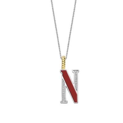 TI SENTO Dames Hanger - 925 zilver - Letter N - Rood - 6840CR_N