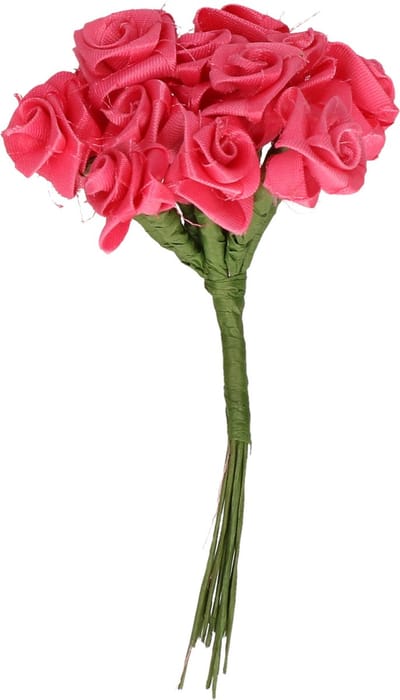 Rayher Decoratie roosjes satijn - bosje van 12 - fuchsia roze - 12 cm - hobby/DIY bloemetjes