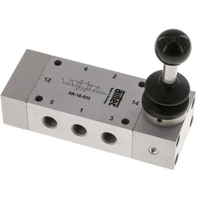 5/3 G1/8 '' Middenuitlaat Handbediend Ventiel Detent 0-10bar/0-140psi Airtec