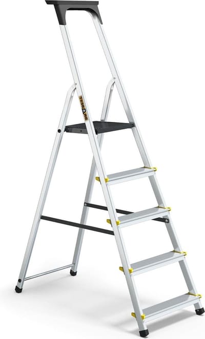 Aluminium Trapladder 5 en -Step Huishoudladder 150kg - Antislipvoeten & Werkladderplatform