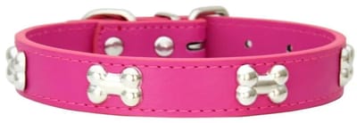 Leren hondenhalsband, kleurrijke puppyhalsband, voor voor kleine, middelgrote en grote honden en katten, mopshonden en chihuahua's (roze, maat M)