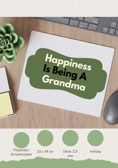 Akyol - happiness is being a grandma Muismat - Oma - de liefste oma - verjaardag - cadeautje voor oma - oma artikelen - kado - geschenk - 23 bij 19 cm