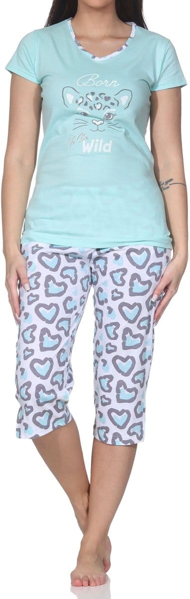 Normann dames capri pyjama korte mouw pyjama met dierenprintmotief – ook in grote maten