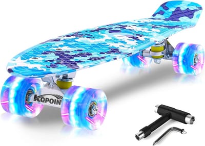 Compleet Skateboard Mini Cruiser 55 cm voor Kinderen, Jongens, Meisjes & Beginners met Knipperende Wielen