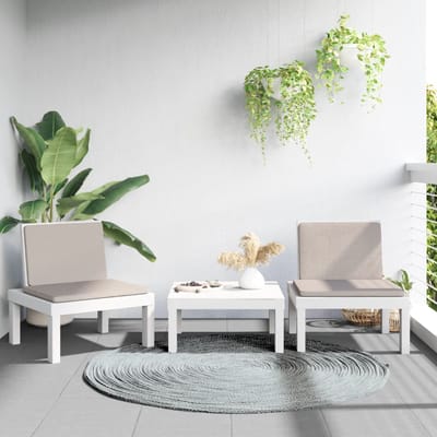 vidaXL - 3-delige - Loungeset - met - kussens - PP - wit