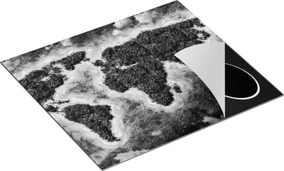 Chefcare Inductie Beschermer Eilanden Wereldkaart - Zwart Wit - 60x50 cm - Afdekplaat Inductie - Kookplaat Beschermer - Inductie Mat