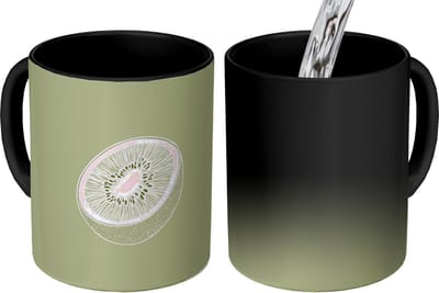 Magische Mok - Foto op Warmte Mokken - Koffiemok - Kiwi - Lijntekening - Minimalistisch - Groen - Magic Mok - Beker - 350 ML - Theemok