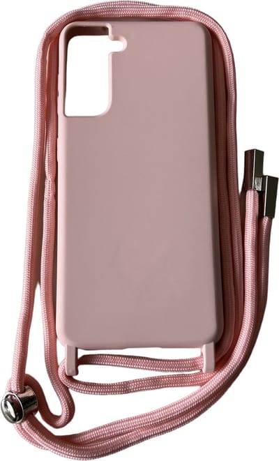 Premium Kwaliteit TPU Backcover met Koord (2.5mm dik) - Geschikt voor Samsung Galaxy S21 Plus - Siliconen Beschermhoesje met zachte microvezelvoering - Pastel Roze