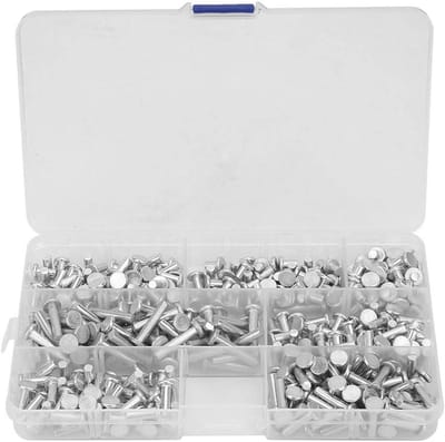 Dailygoods- Klinknagel Assortiment Set 350-Delig - Platte Kop - Aluminium - 4-20mm - Kunststof Doos - Stevige Bevestiging - Klinknagelset