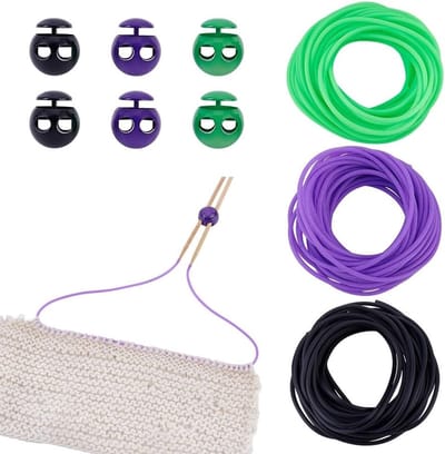 16.4m Stitch Hold Cords, 2mm Holle Rubber Slang voor Breien met 6 Stuks Naaldstoppers voor Armbanden en Kettingen in Zwart, Paars en Groen