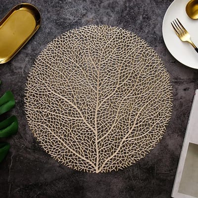 Placemat Set - Tafelmatten Place Mats - Tafel Beschermen - Gouden Blad Textuur - 38 cm - Goud