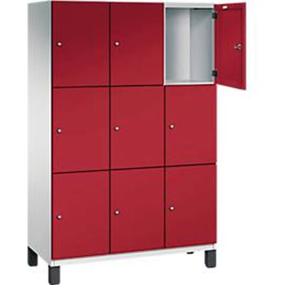 C+P Cambio lockerkast, 3 vakken, 9 vakken, op poten, B 1200 x D 525 x H 1980 mm, lichtgrijs/ruinrood