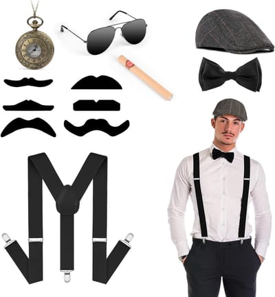 1920s Kostuum Accessoires voor Mannen - Halloween Cosplay Set met Hoed, Bretels en Zakhorloge voor Gatsby en Gangster Thema