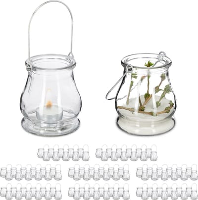 96x windlicht - theelichthouder - buiten - handvat - glas - transparant