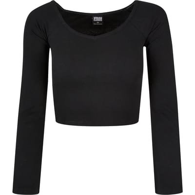 Dames t-shirt met lange mouwen en v-hals in Shorts ribstof Urban Classics