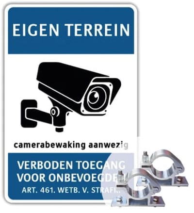 Eigen Terrein - Camerabewaking - Weerbestendig Aluminium - 40x60 cm - Bevestiging: Met paalbeugels Ø48mm