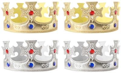 Dailygoods- Feestkronen 4 Stuks - Koningskronen - Hoofddeksels - Kostuumaccessoires - Edelstenenversieringen - Duurzaam Materiaal - Kroon