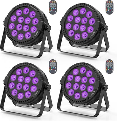 Feestverlichting - "Feestelijke Verlichting: 4-delige Set RGBW DMX LED-Spots - Ultieme Podiumervaring voor DJ's, Bruiloften, en Feestelijke Gelegenheden! Met Afstandsbediening, Meester-Slaaf Functie en Geluidsactivering."