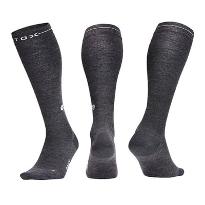 STOX Energy Socks Merino Everyday Sokken Heren - 3 Pack - Compressiekousen - Zwart / Lichtgrijs - Merino Wol Compressie Sokken - Naadloos - Steunkousen - Maat: 46-49 (3 paar)